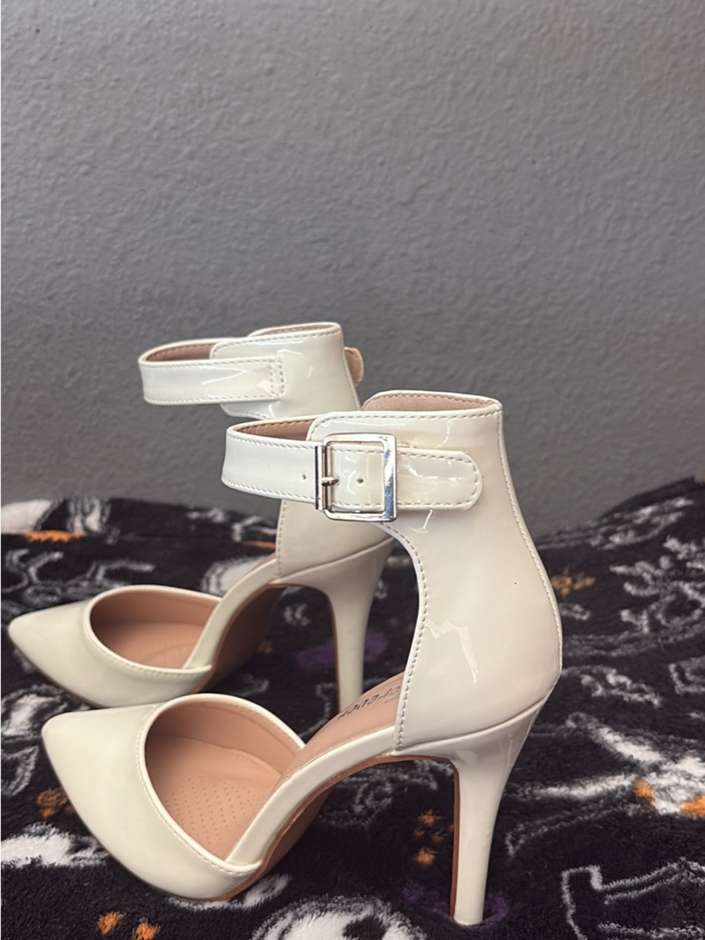 Forever 21 Cream Patent Ankle Strap Stilettos